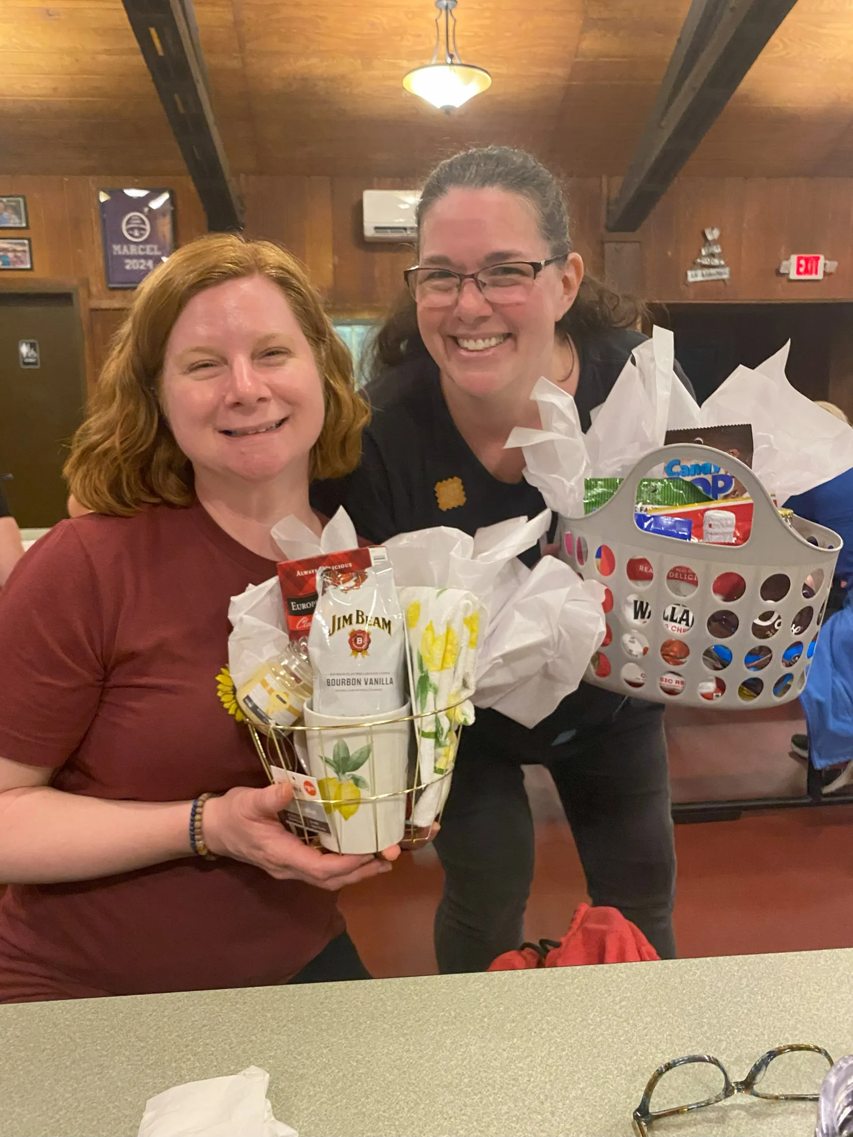 people with gift baskets