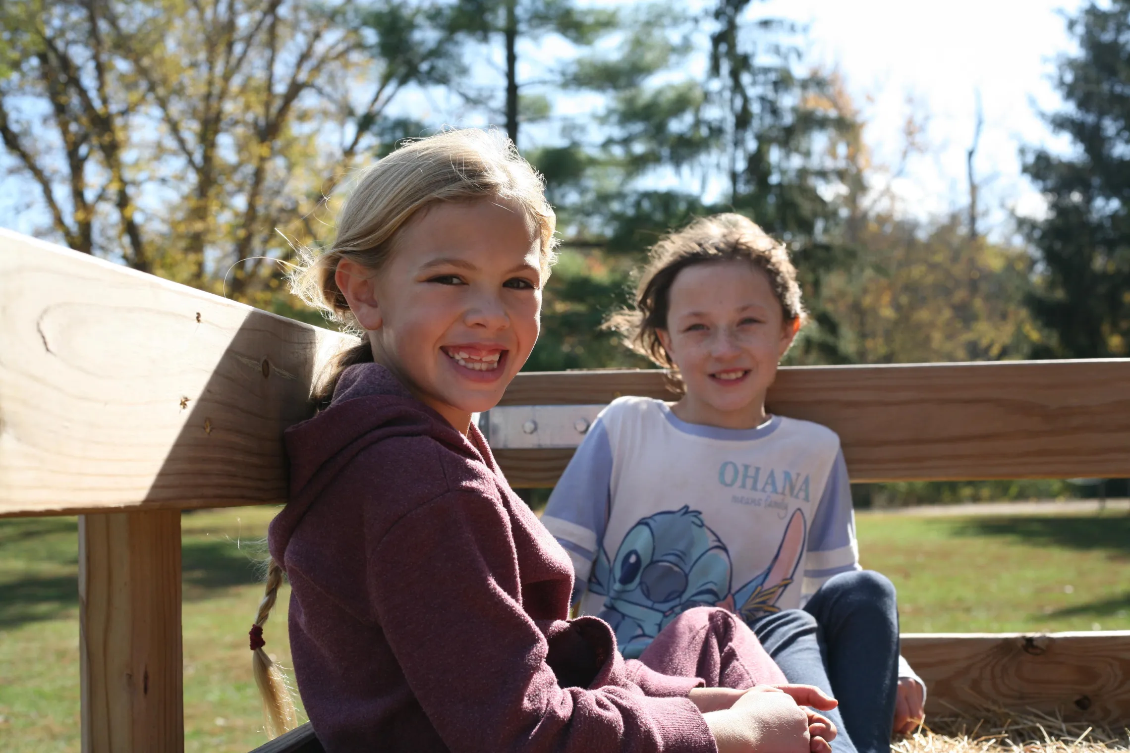 2 kids on hay ride